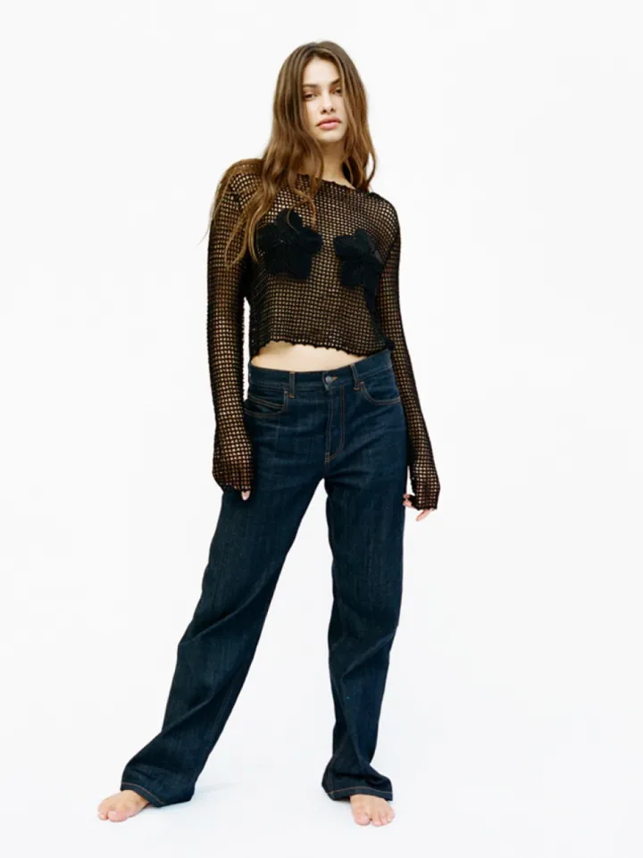 Store Crochet Flower Top - Black Women Tops