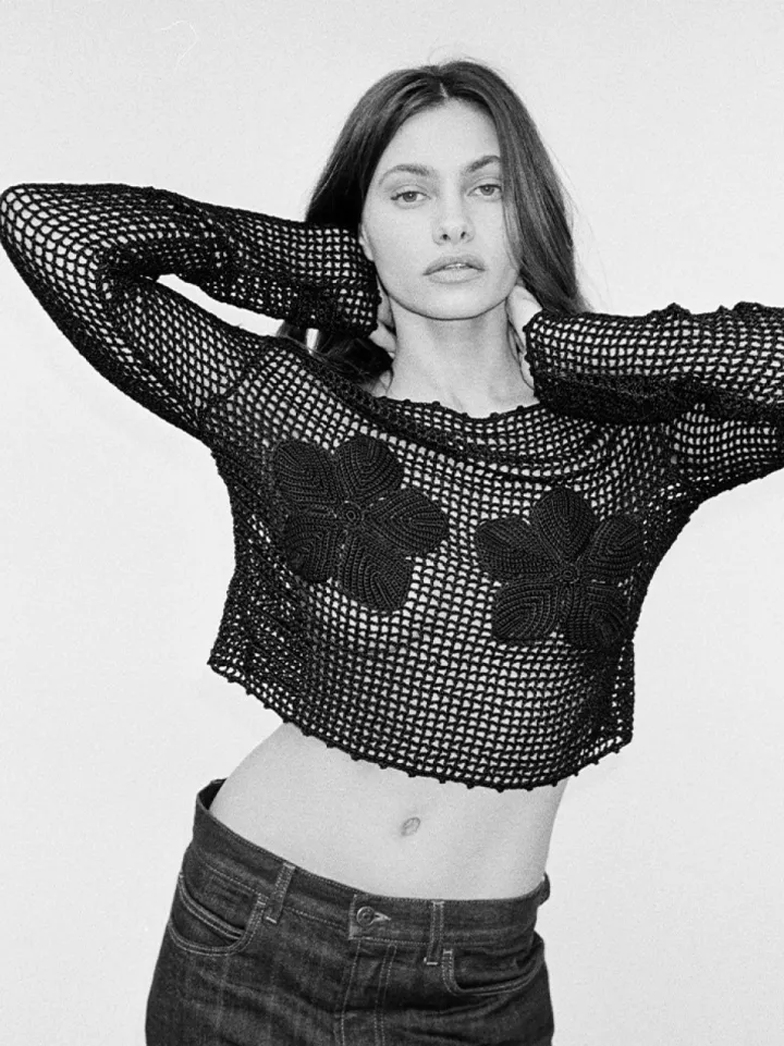 Store Crochet Flower Top - Black Women Tops