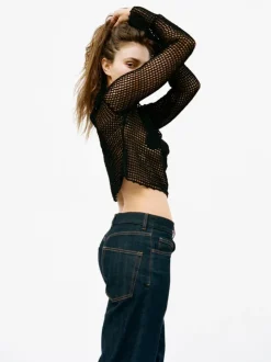 Store Crochet Flower Top - Black Women Tops