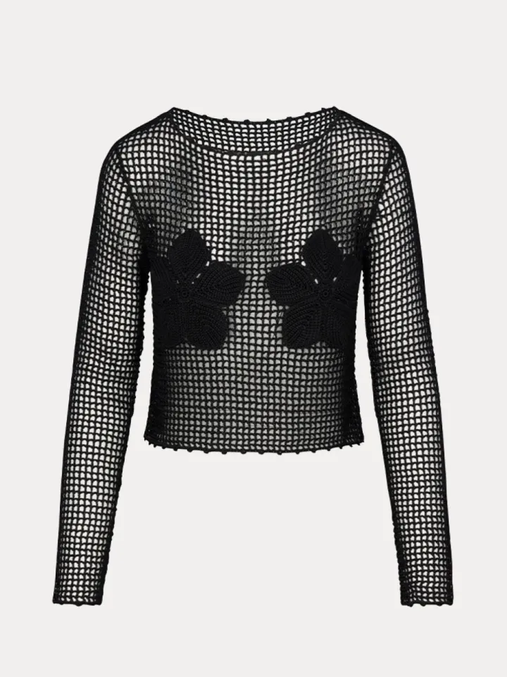 Store Crochet Flower Top - Black Women Tops
