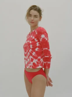 Cheap Heart Long Sleeve Tee - Red Tie Dye Women Tees