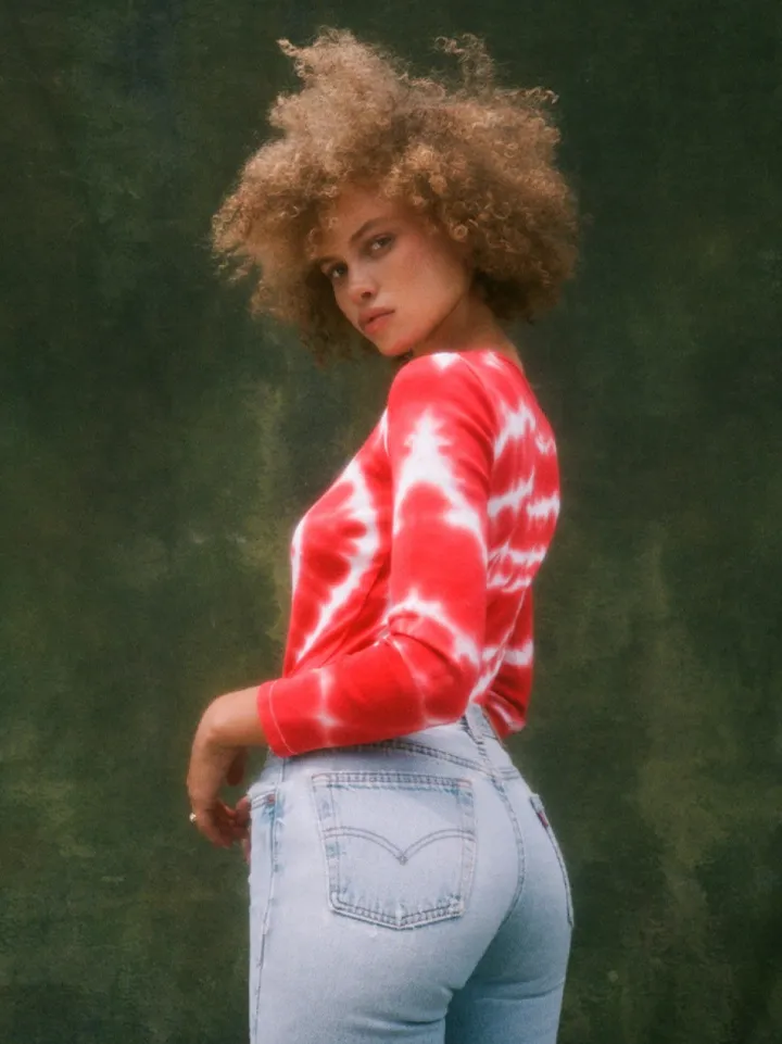 Cheap Heart Long Sleeve Tee - Red Tie Dye Women Tees