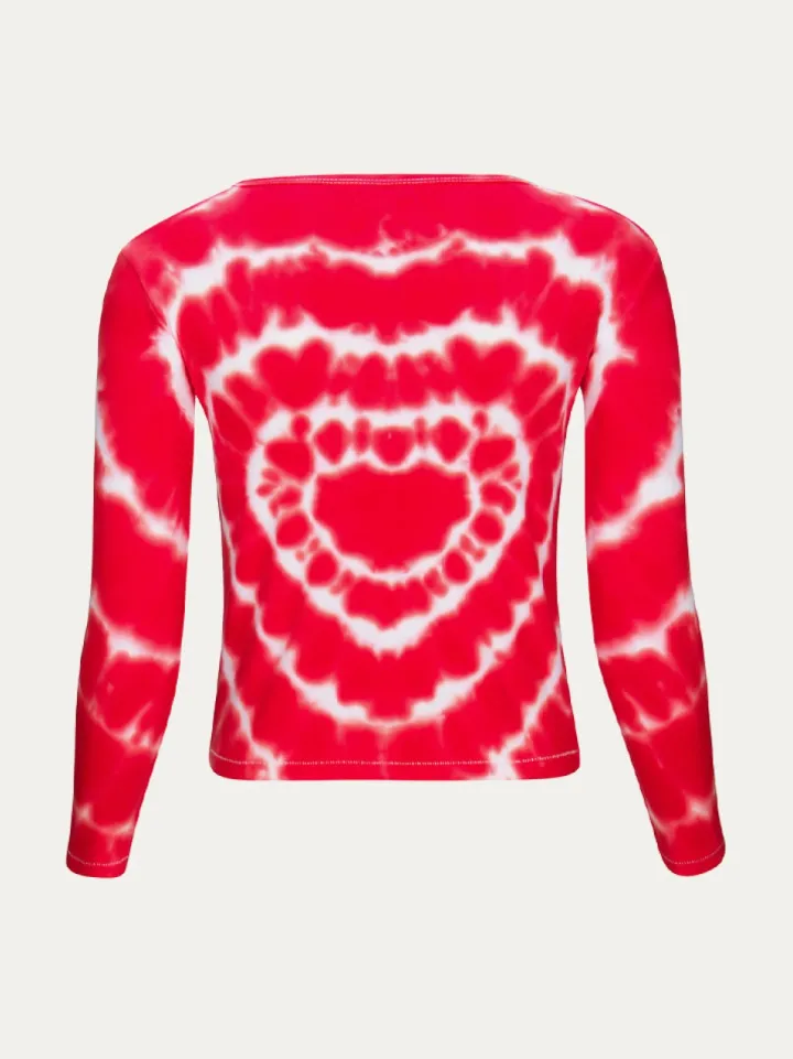 Cheap Heart Long Sleeve Tee - Red Tie Dye Women Tees