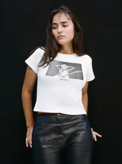 Fashion Owl Eyes Baby Tee - White Women Tees