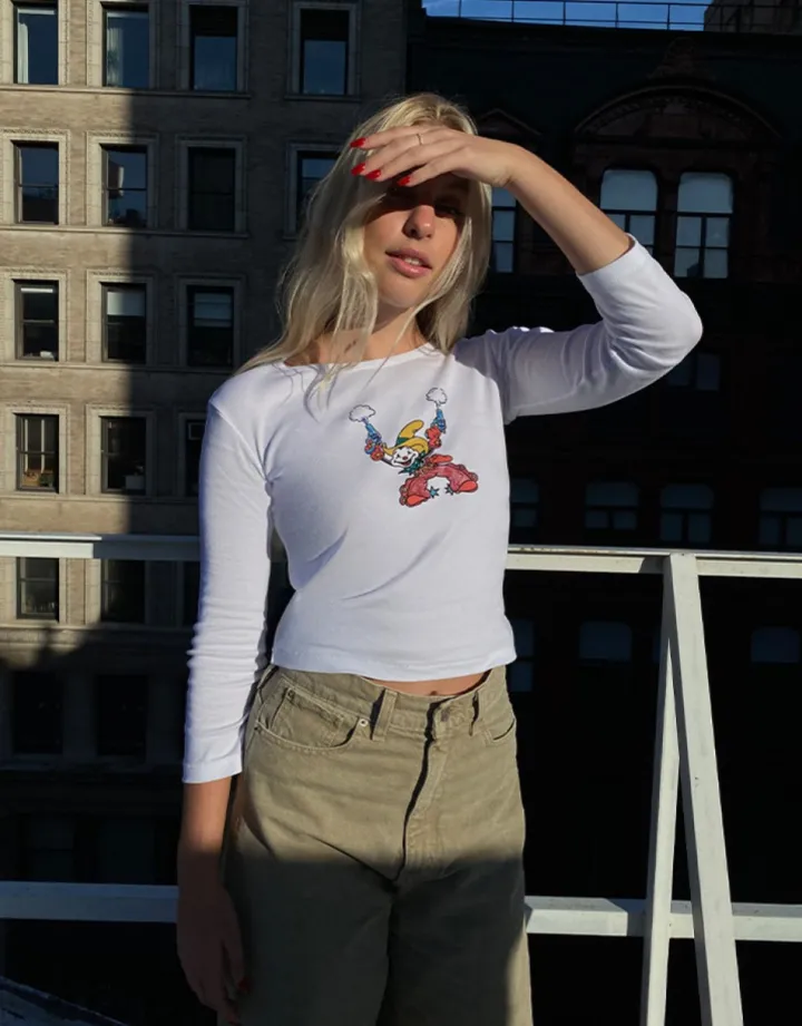 Cheap Yee Ha! Long Sleeve Tee - White Women Tees