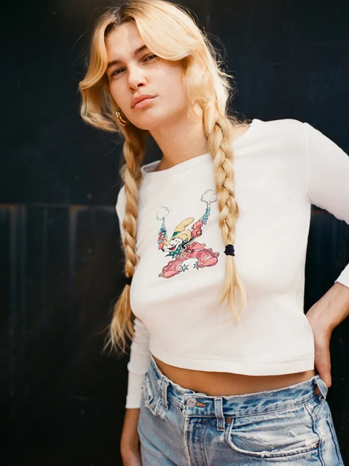Cheap Yee Ha! Long Sleeve Tee - White Women Tees